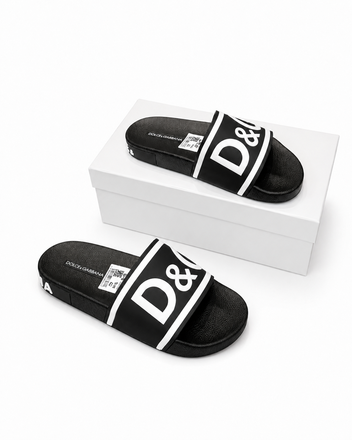 D&G Classic Large Logo Casual Style Black Slide Slippers