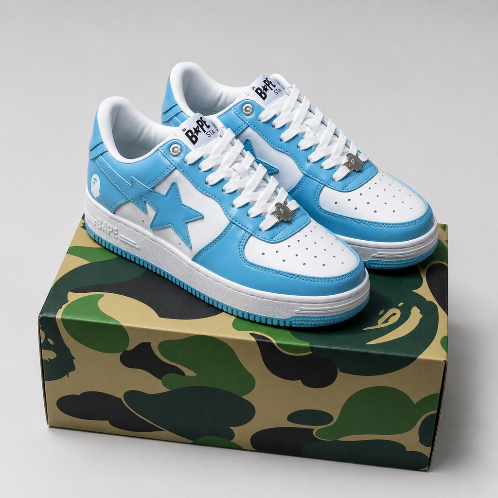 Bape blue and white color - blocking casual shoes