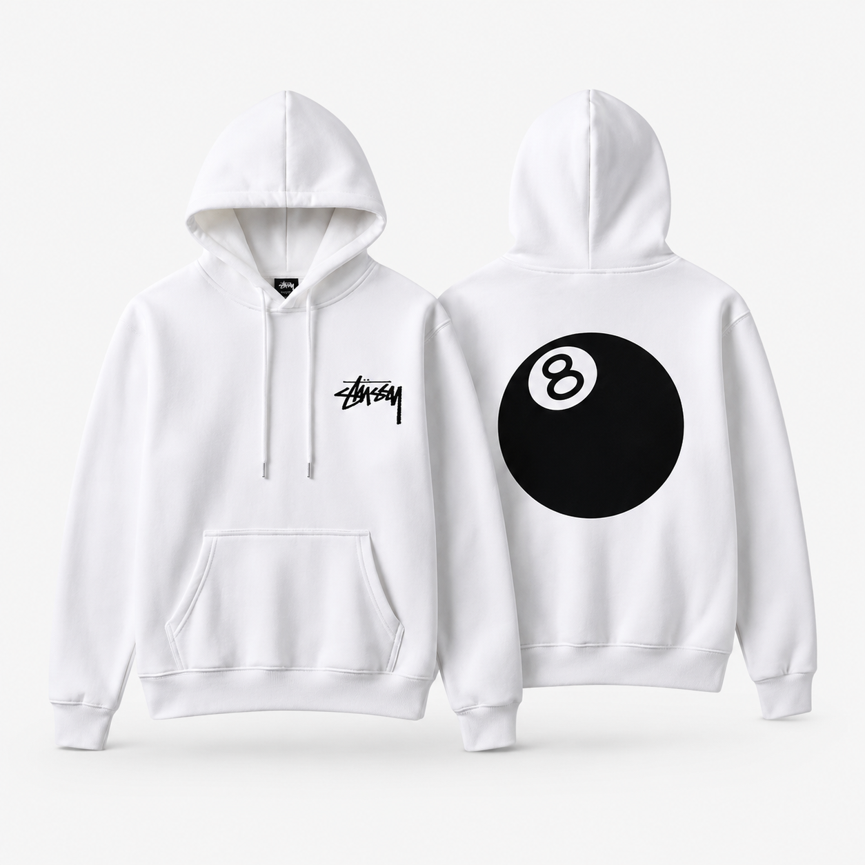 Stussy No.8 Ball Style White Hoodie