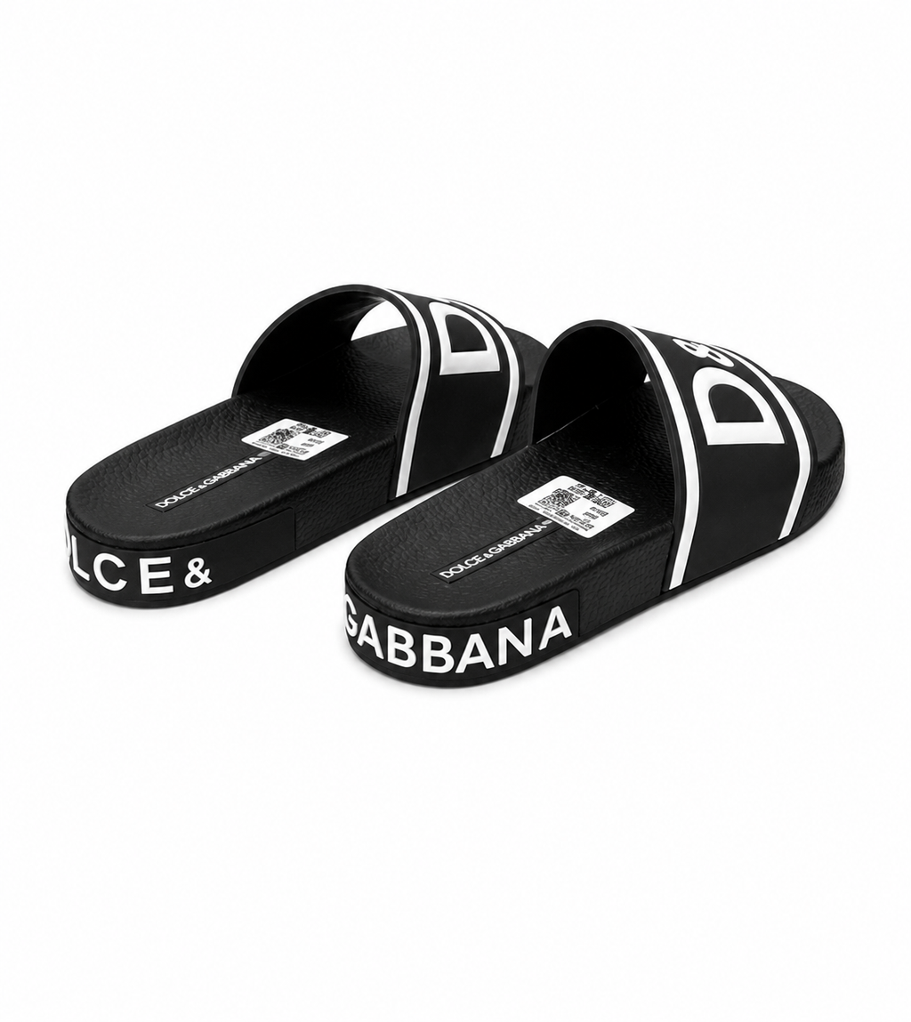 D&G Classic Large Logo Casual Style Black Slide Slippers
