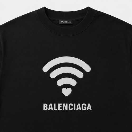Balenciaga WiFi Printed Trendy Black T-shirt