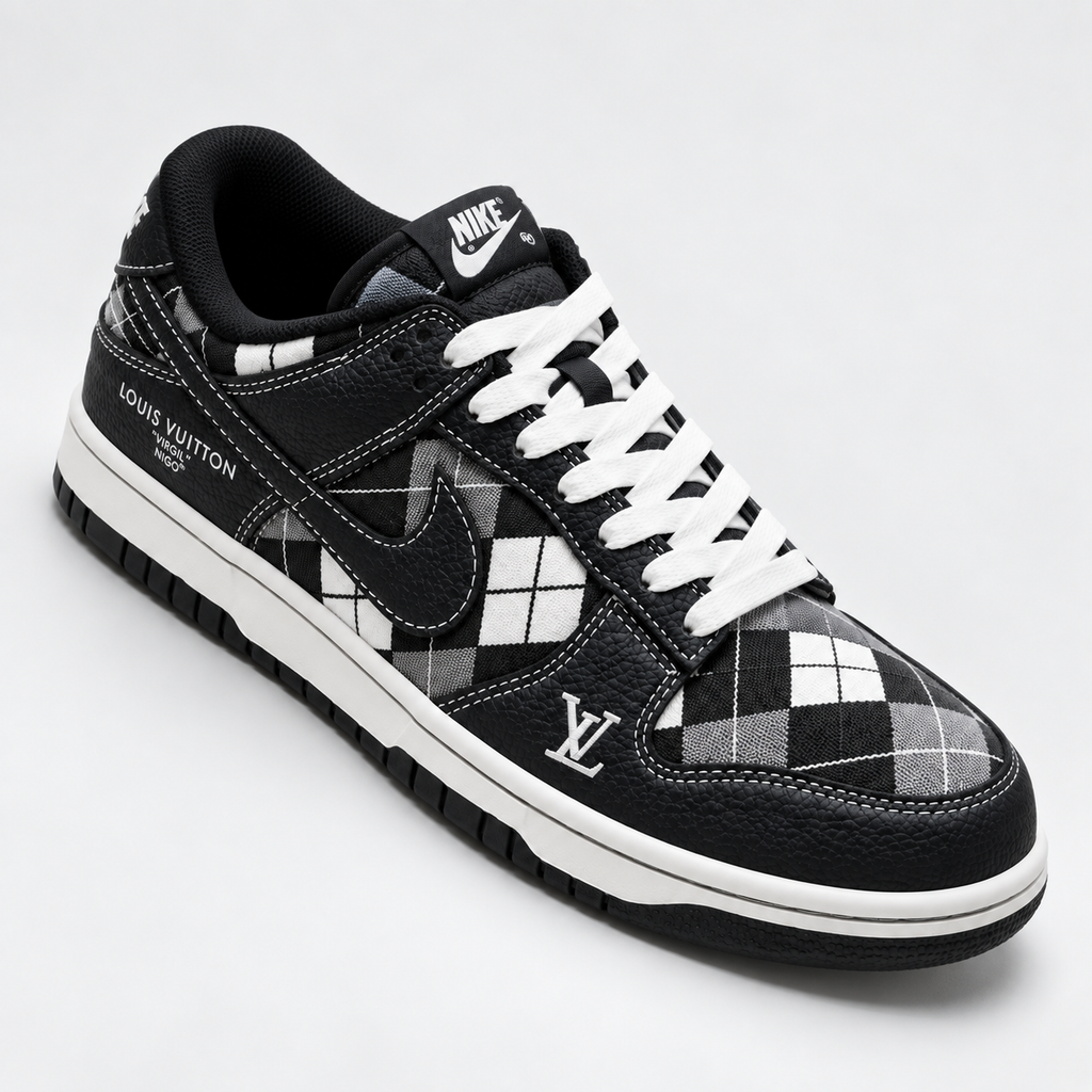 Nike LV co-branded black and white checkered sports shoes