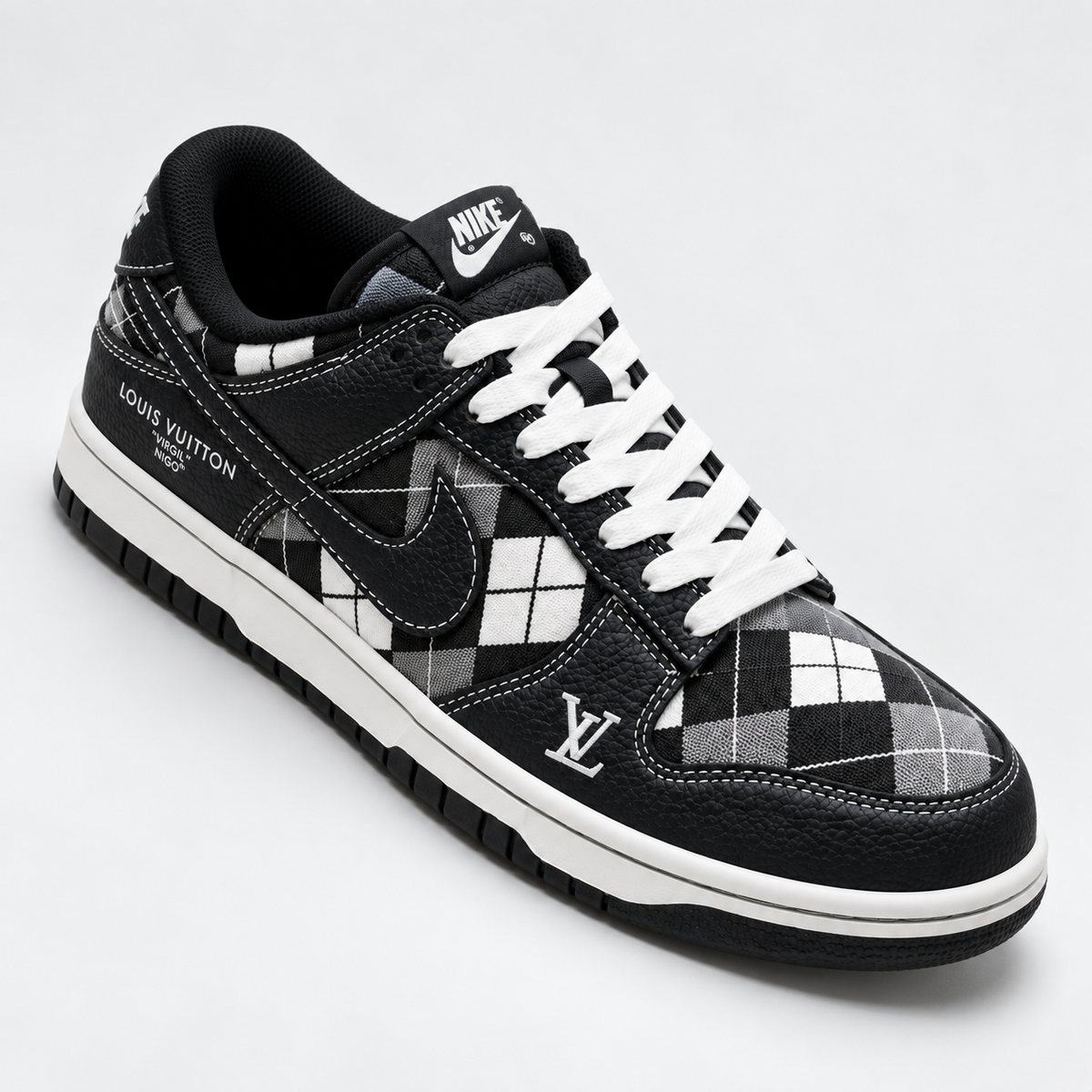 Nike LV co-branded black and white checkered sports shoes