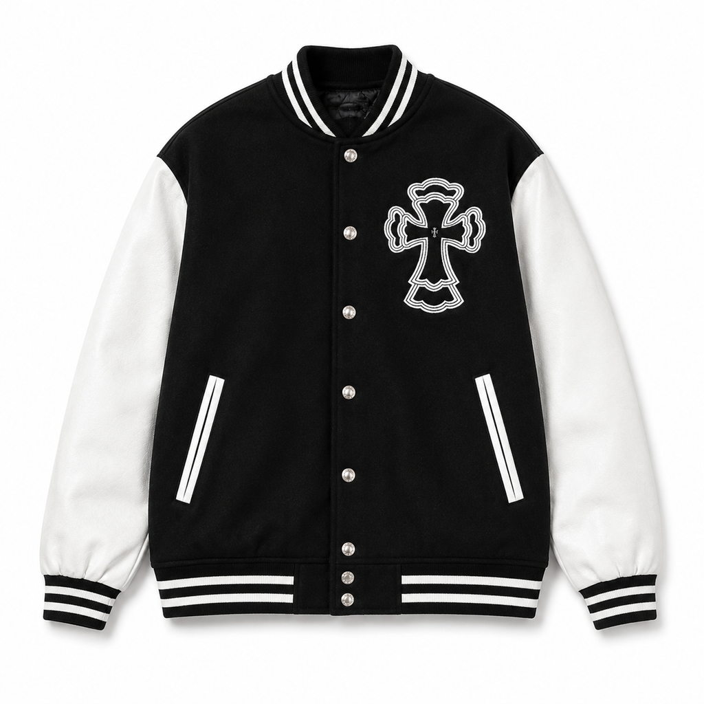 Chrome Hearts Cross Black and White Baseball Jacket
