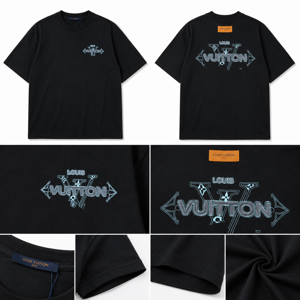 Louis Vuitton Letter Print Streetwear Style Black T-Shirt