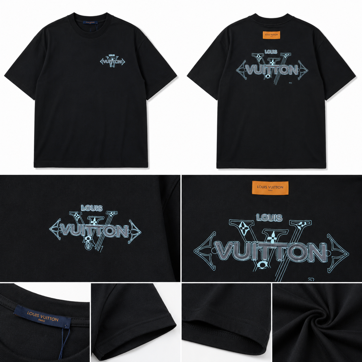 Louis Vuitton Letter Print Streetwear Style Black T-Shirt