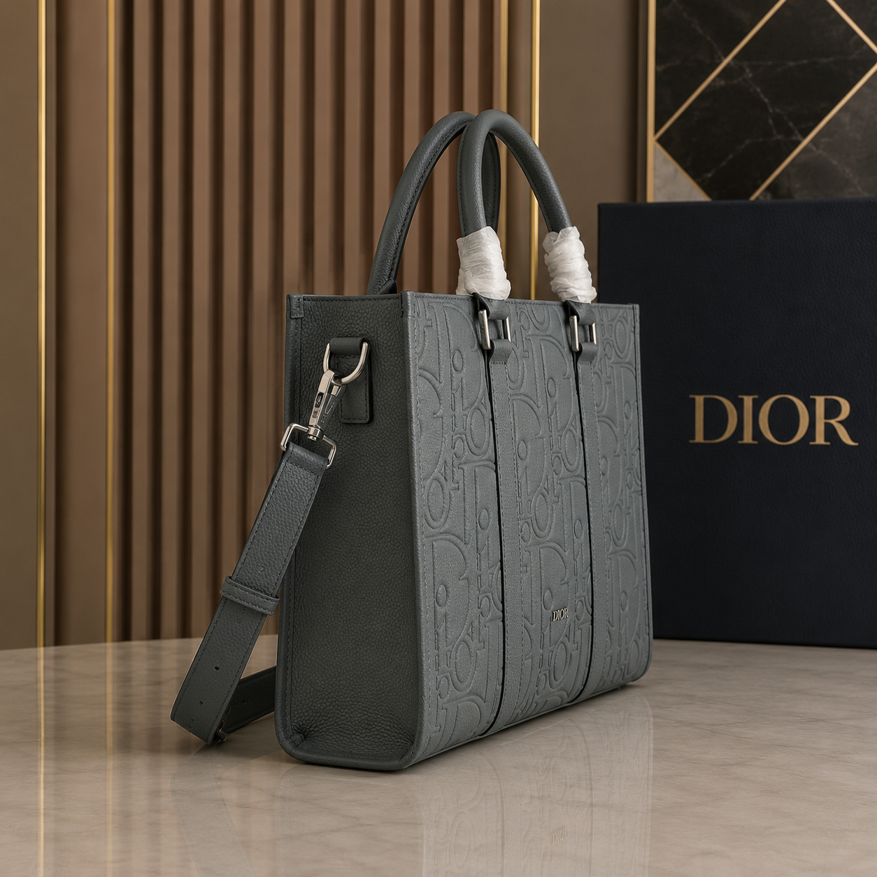 Dior Embossed tote bag Gray Structured Tonal