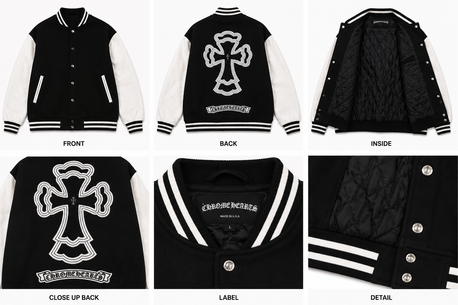 Chrome Hearts Cross Black and White Baseball Jacket