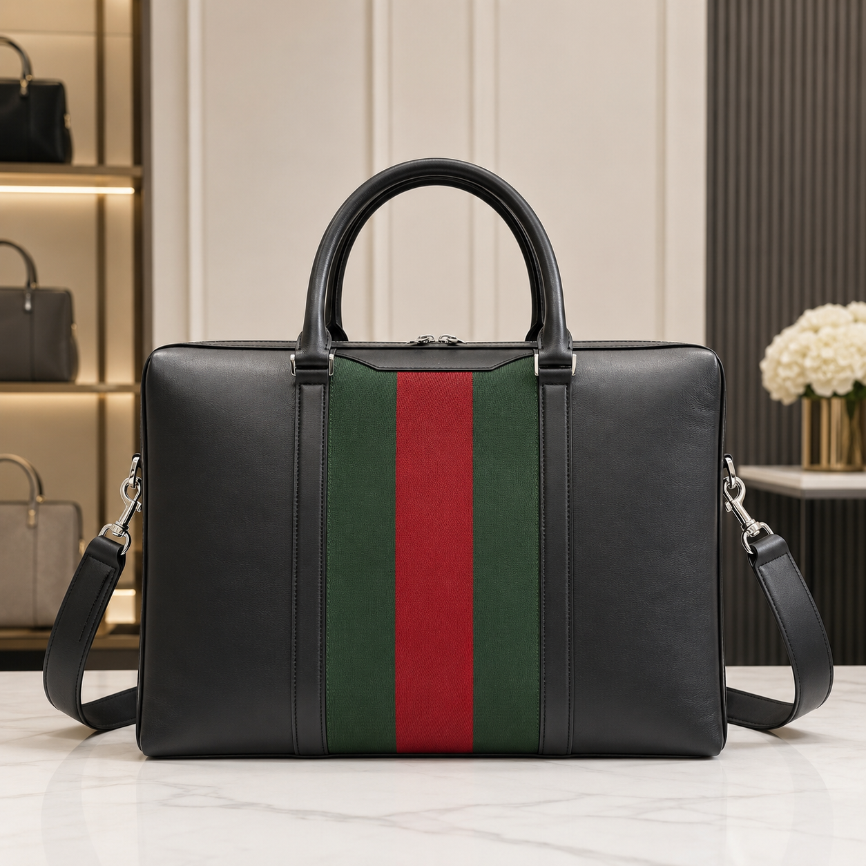 Gucci Web stripe briefcase bag Black Structured Work Green