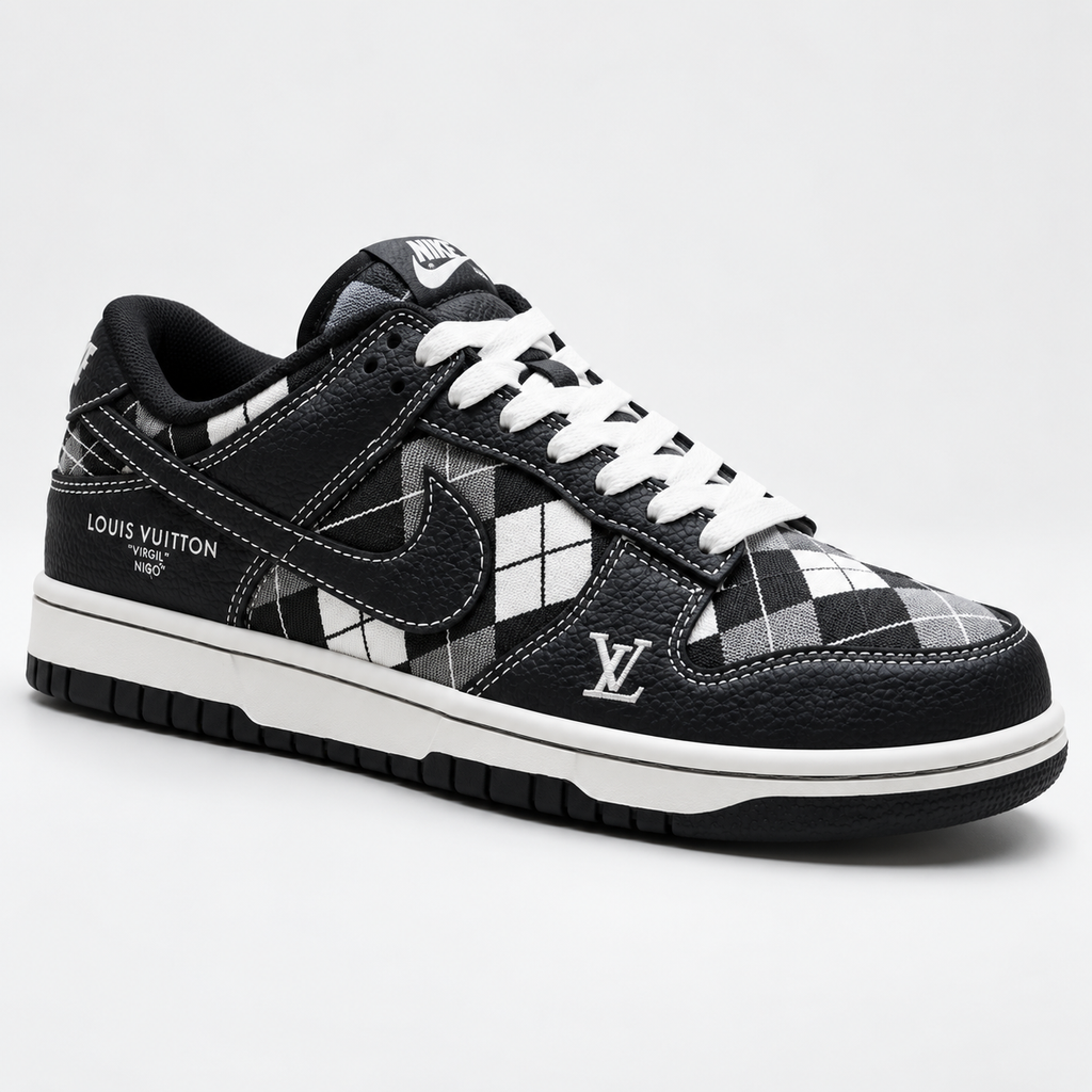 Nike LV co-branded black and white checkered sports shoes