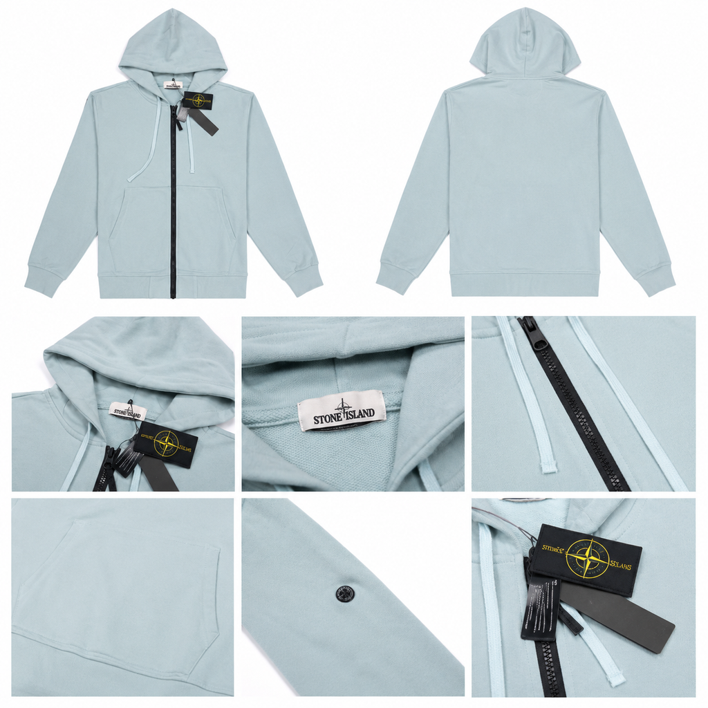 Stone Island Blue Zip Hoodie Gift Ready