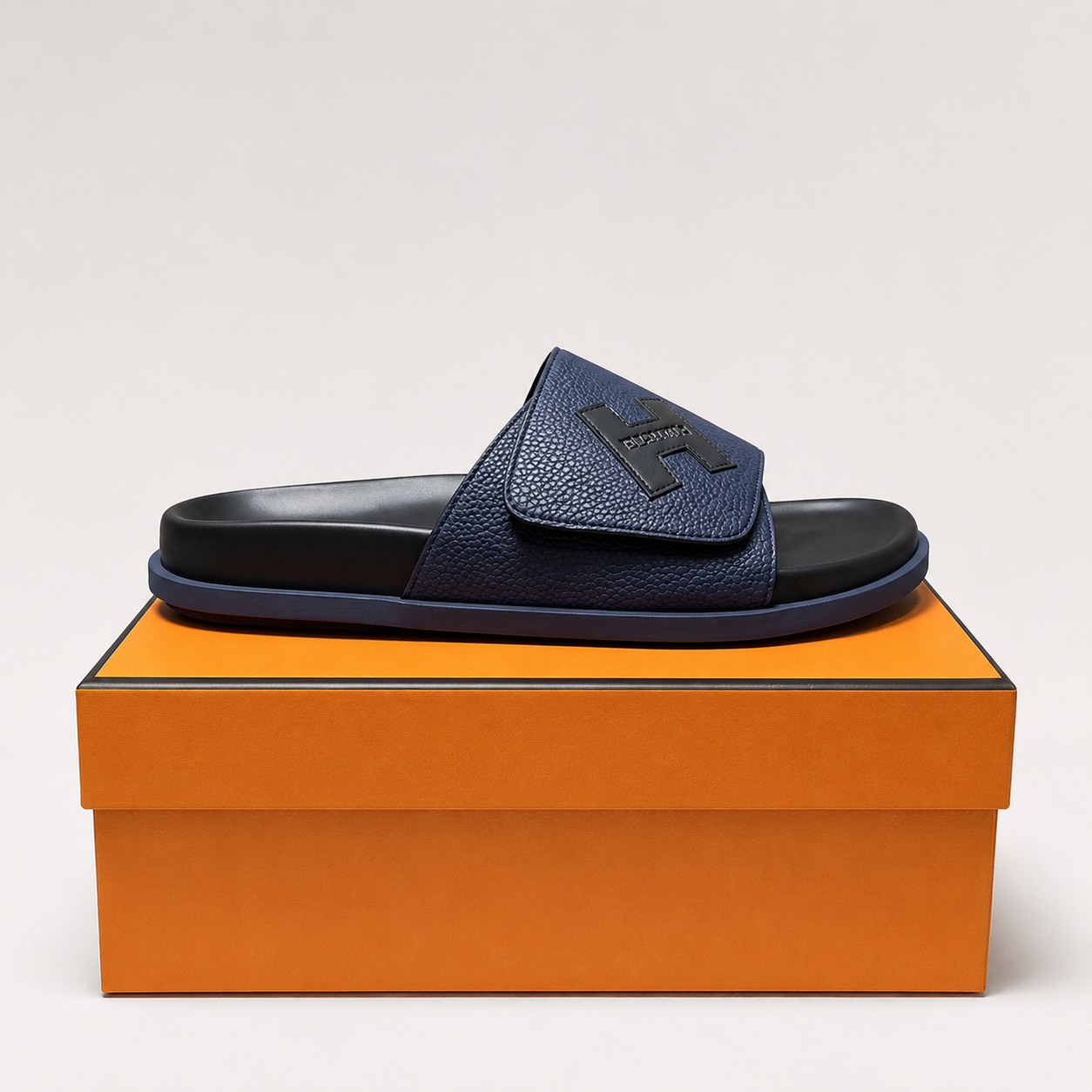 Hermès H Series Light Luxury Style Dark Blue Slides