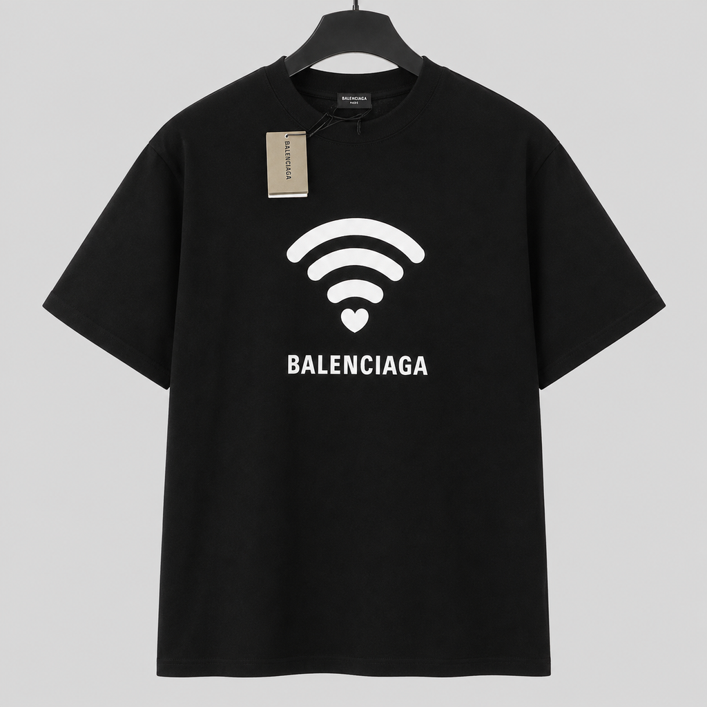 Balenciaga WiFi Printed Trendy Black T-shirt
