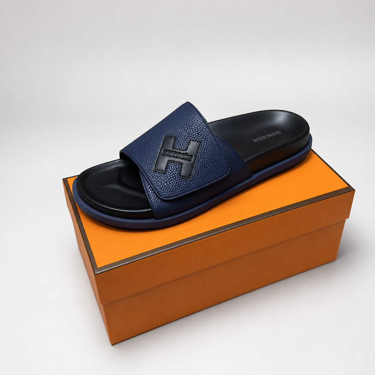Hermès H Series Light Luxury Style Dark Blue Slides