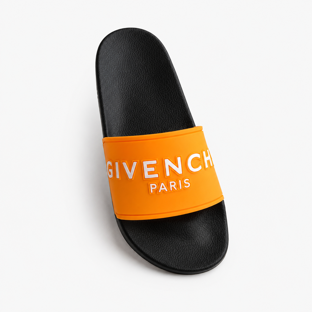 Givenchy Embossed Letters Trendy Cool Orange & Black Slide Sandals