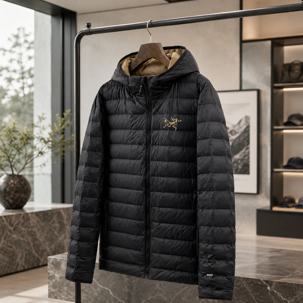 Arc'teryx lightweight trendy black down jacket
