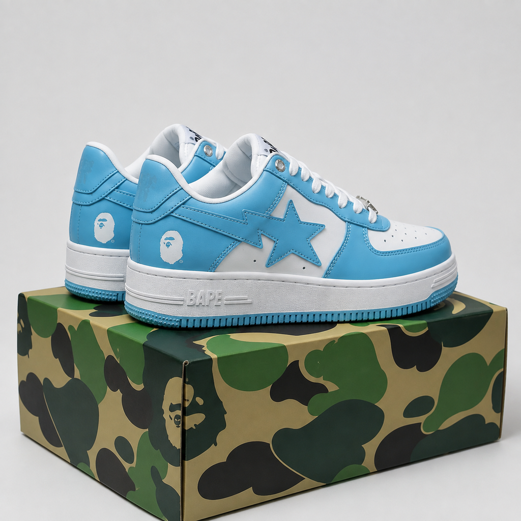 Bape blue and white color - blocking casual shoes