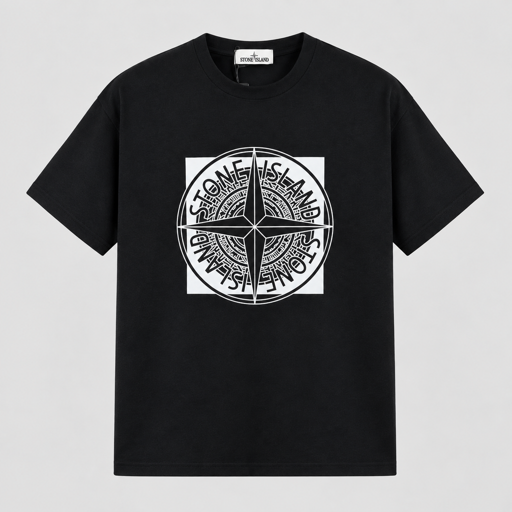 Stone Island Compass Print Street Style Black T-Shirt