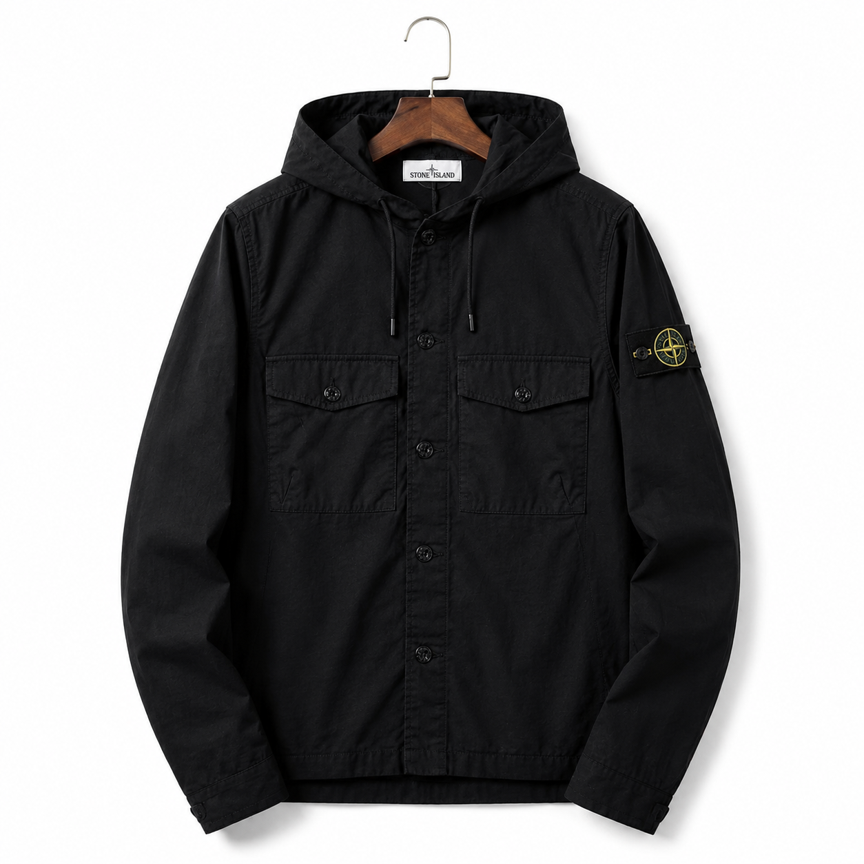 Stone Island Workwear Style Black Hooded Coat