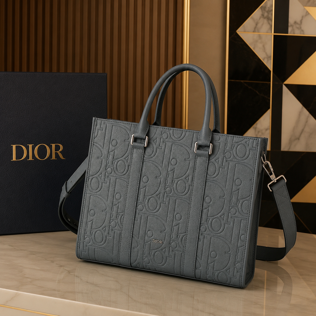 Dior Embossed tote bag Gray Structured Tonal