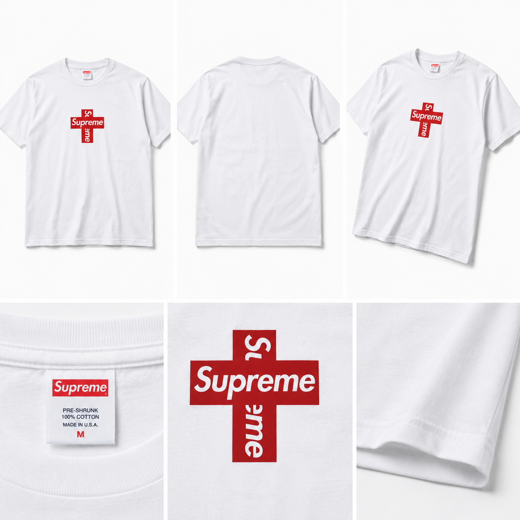 Supreme Cross Trend Brand White T-shirt