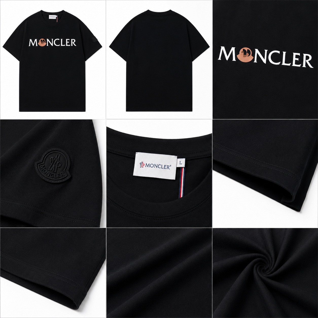 Moncler Letter Print Streetwear Style Black Short-sleeve T-shirt