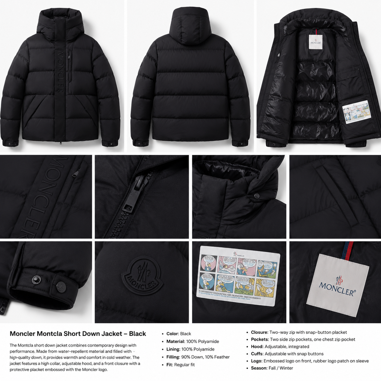 Moncler black minimalist style down jacket