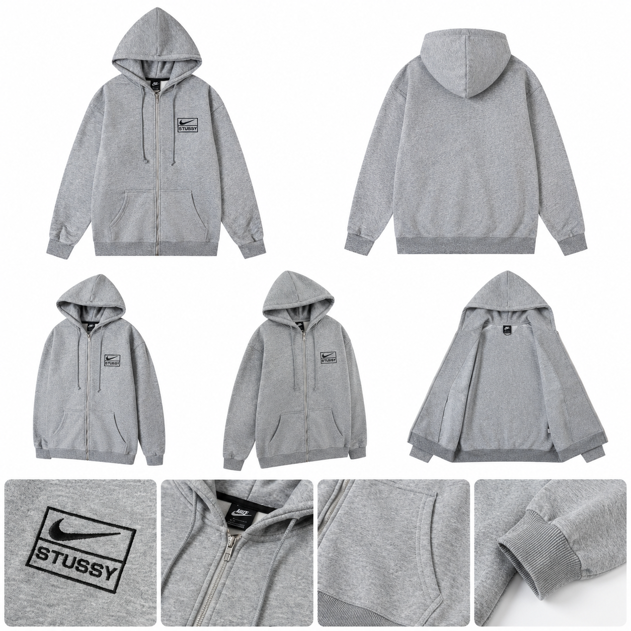 Stussy co-branded grey hoodie