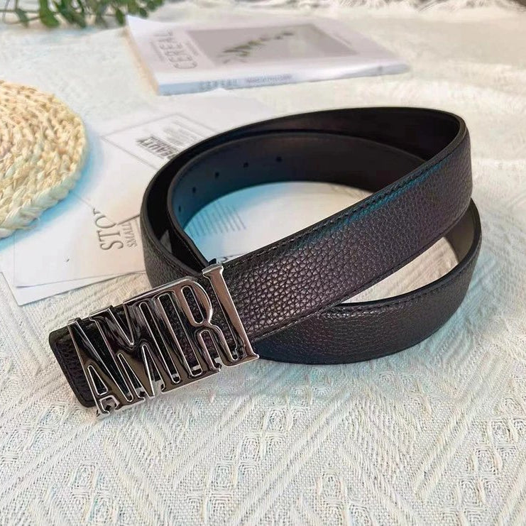 Amiri Resort Logo belt Black Belt Metallic for Travel Looks