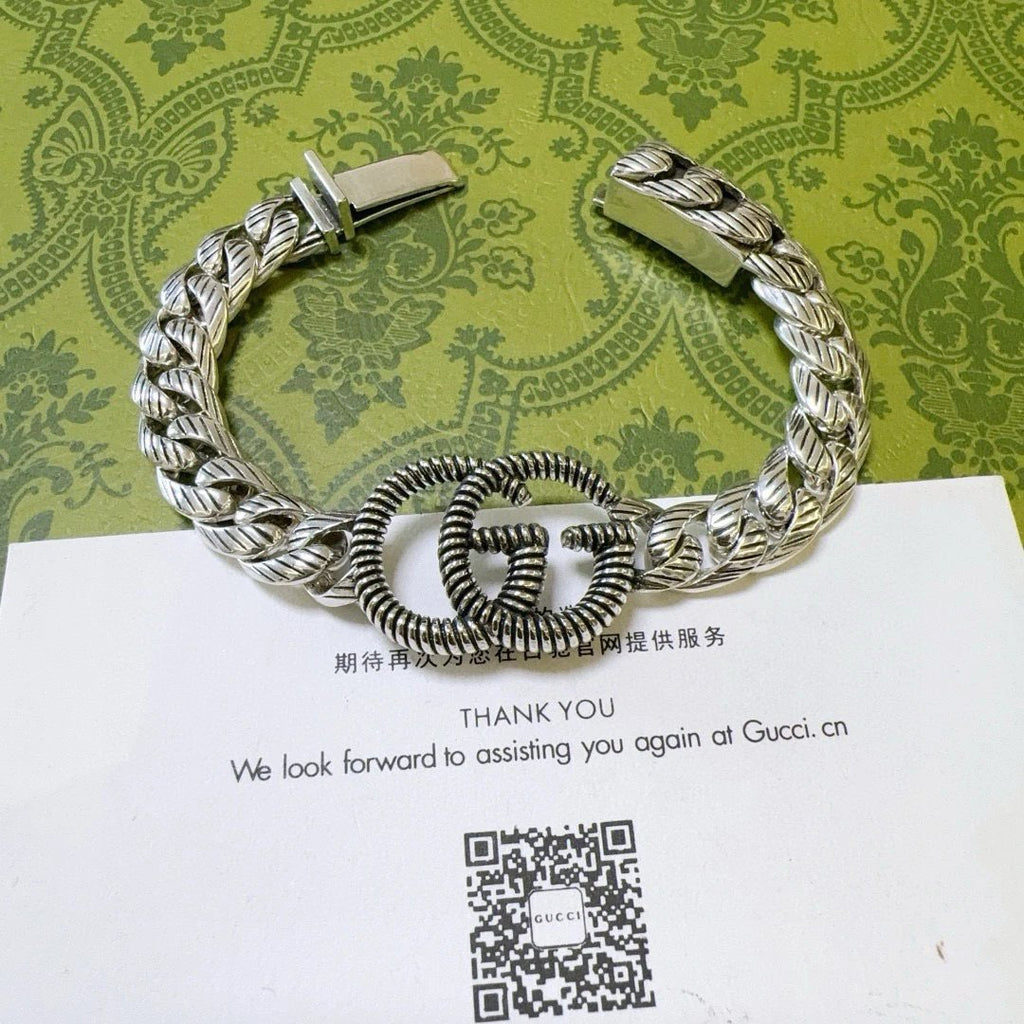 Gucci Double G Retro Style Silver Bracelet