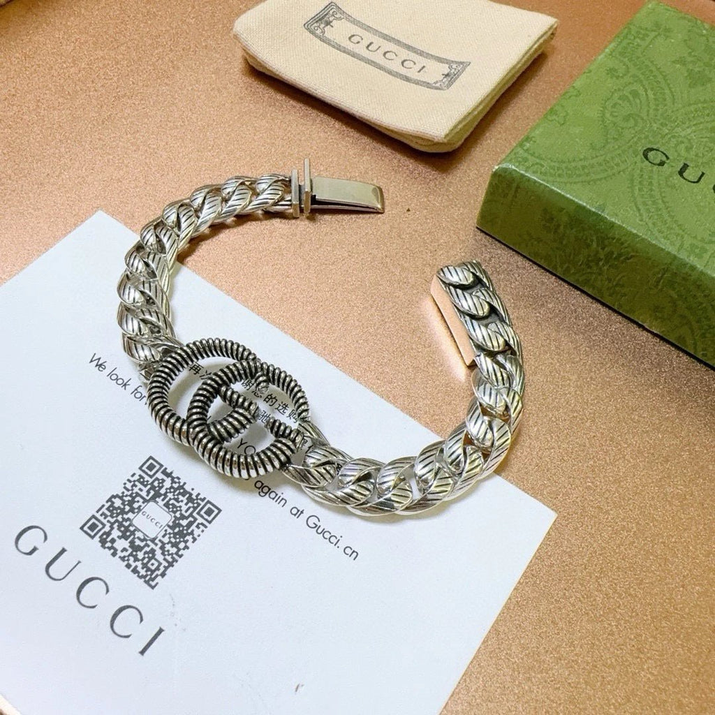 Gucci Double G Retro Style Silver Bracelet