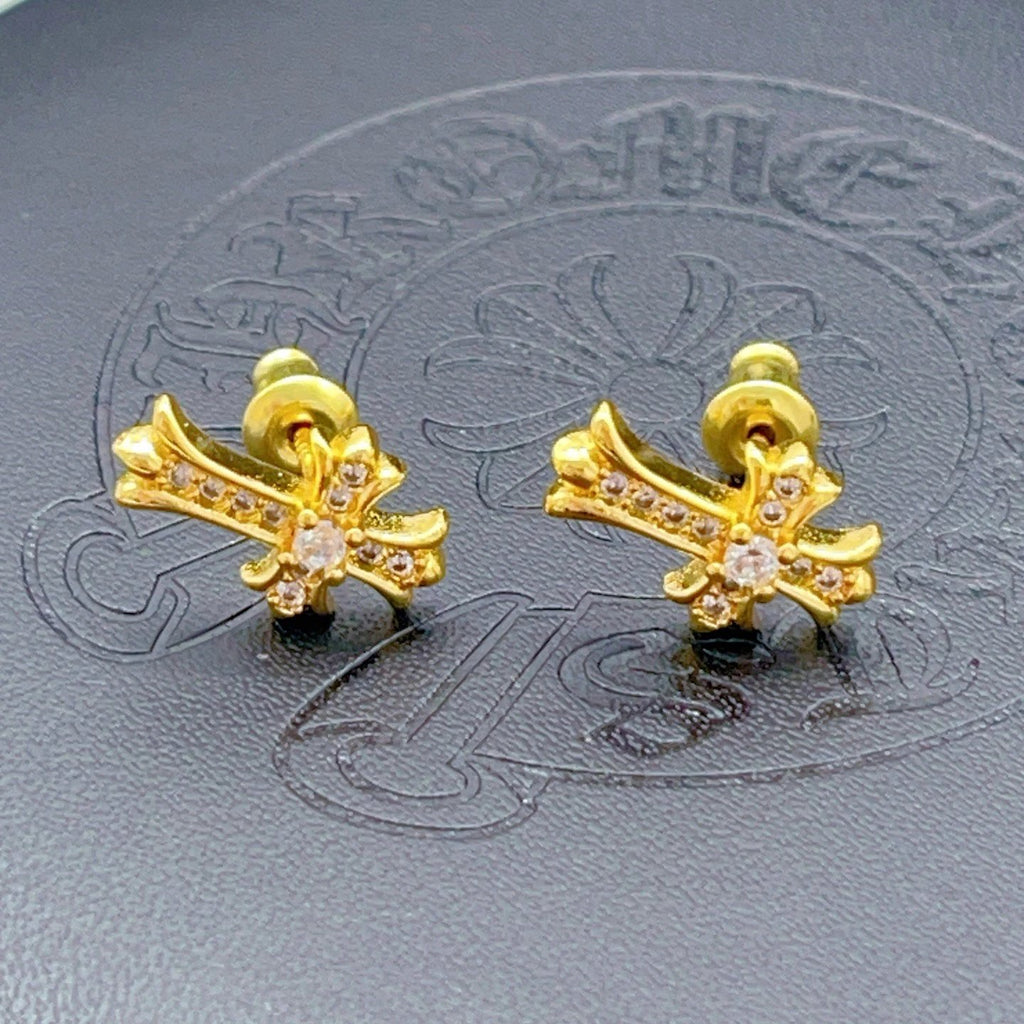 Chrome Hearts Cross Luxurious Style Gold Stud Earrings