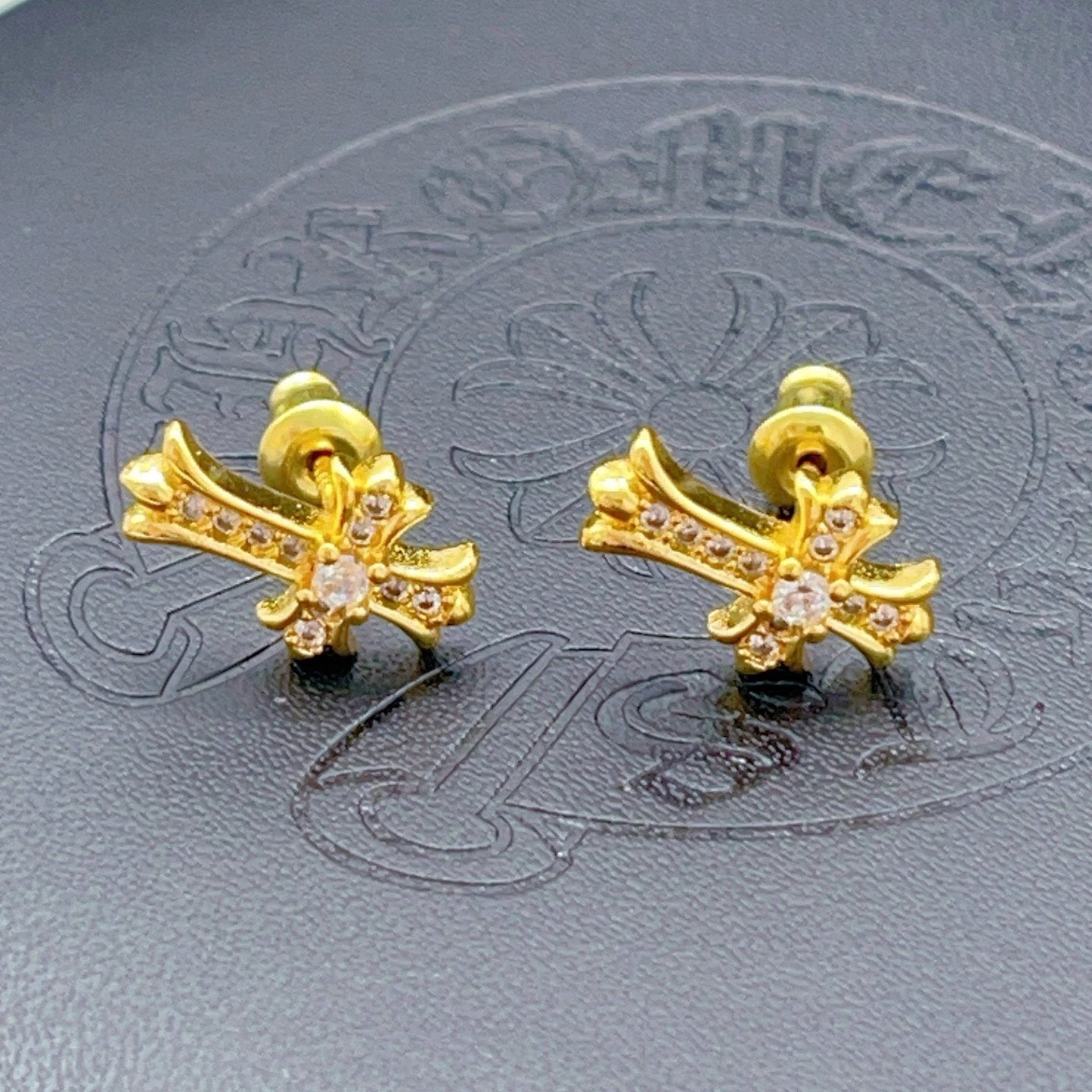 Chrome Hearts Cross Luxurious Style Gold Stud Earrings