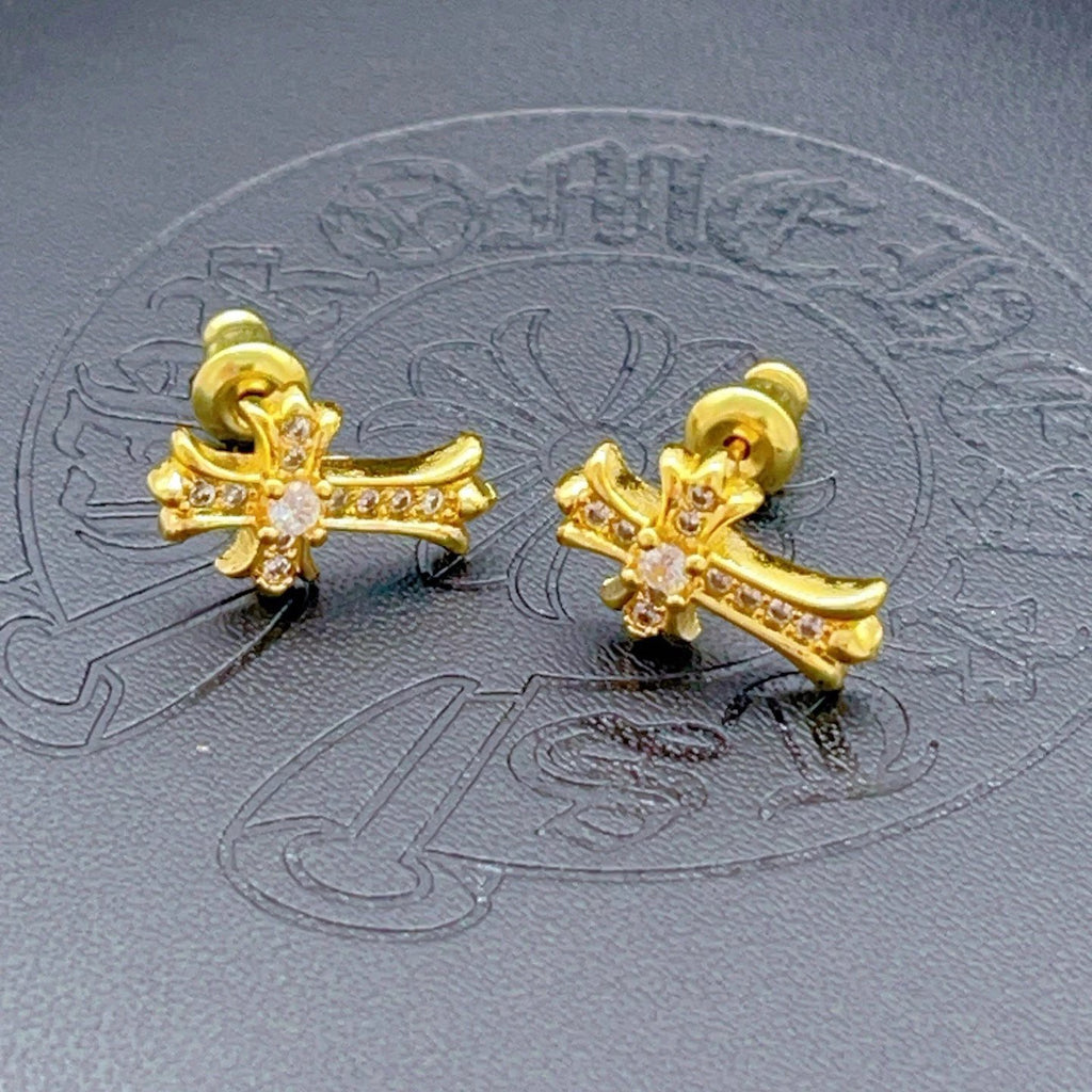 Chrome Hearts Cross Luxurious Style Gold Stud Earrings