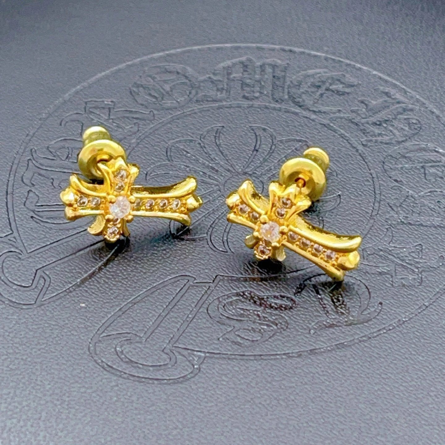 Chrome Hearts Cross Luxurious Style Gold Stud Earrings