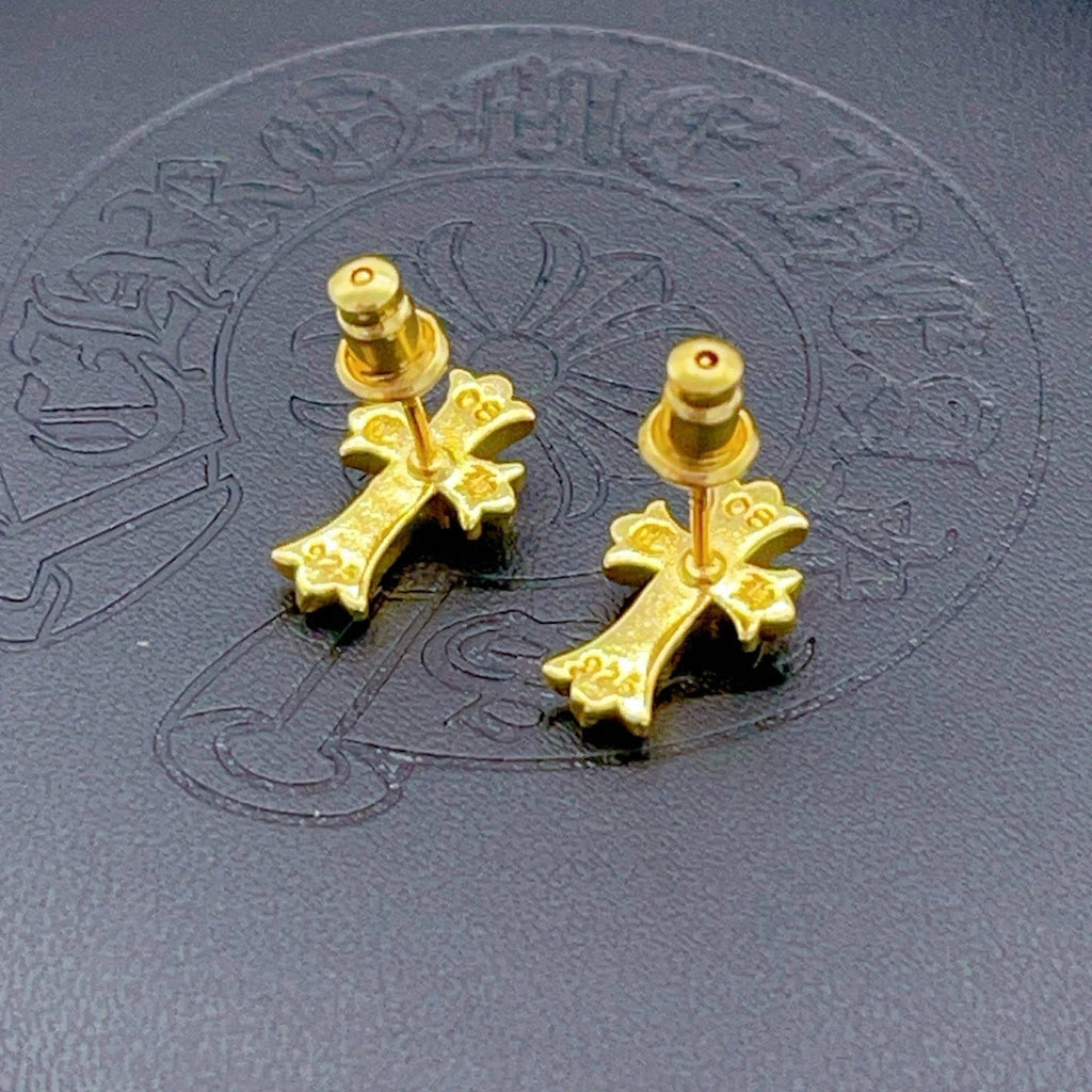 Chrome Hearts Cross Luxurious Style Gold Stud Earrings