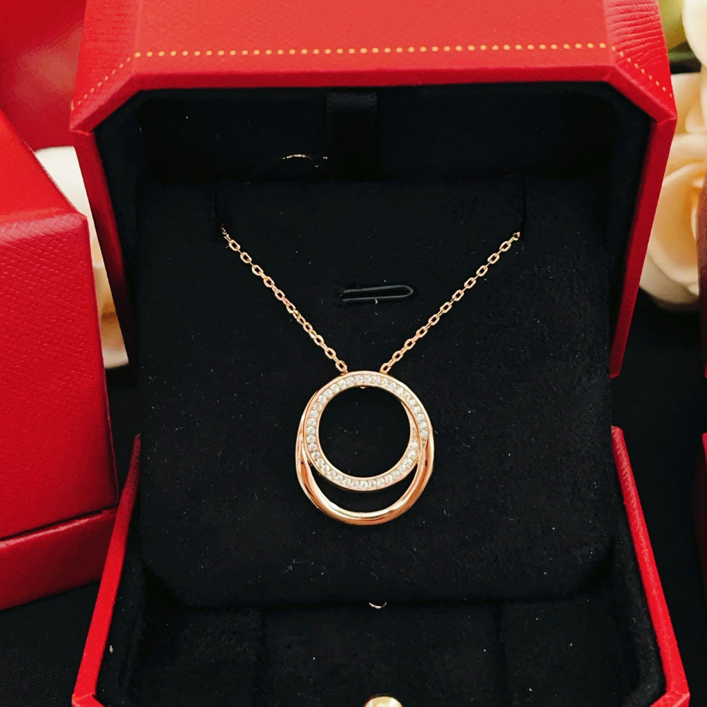 Cartier Double Ring Diamond-set Rose Gold Necklace