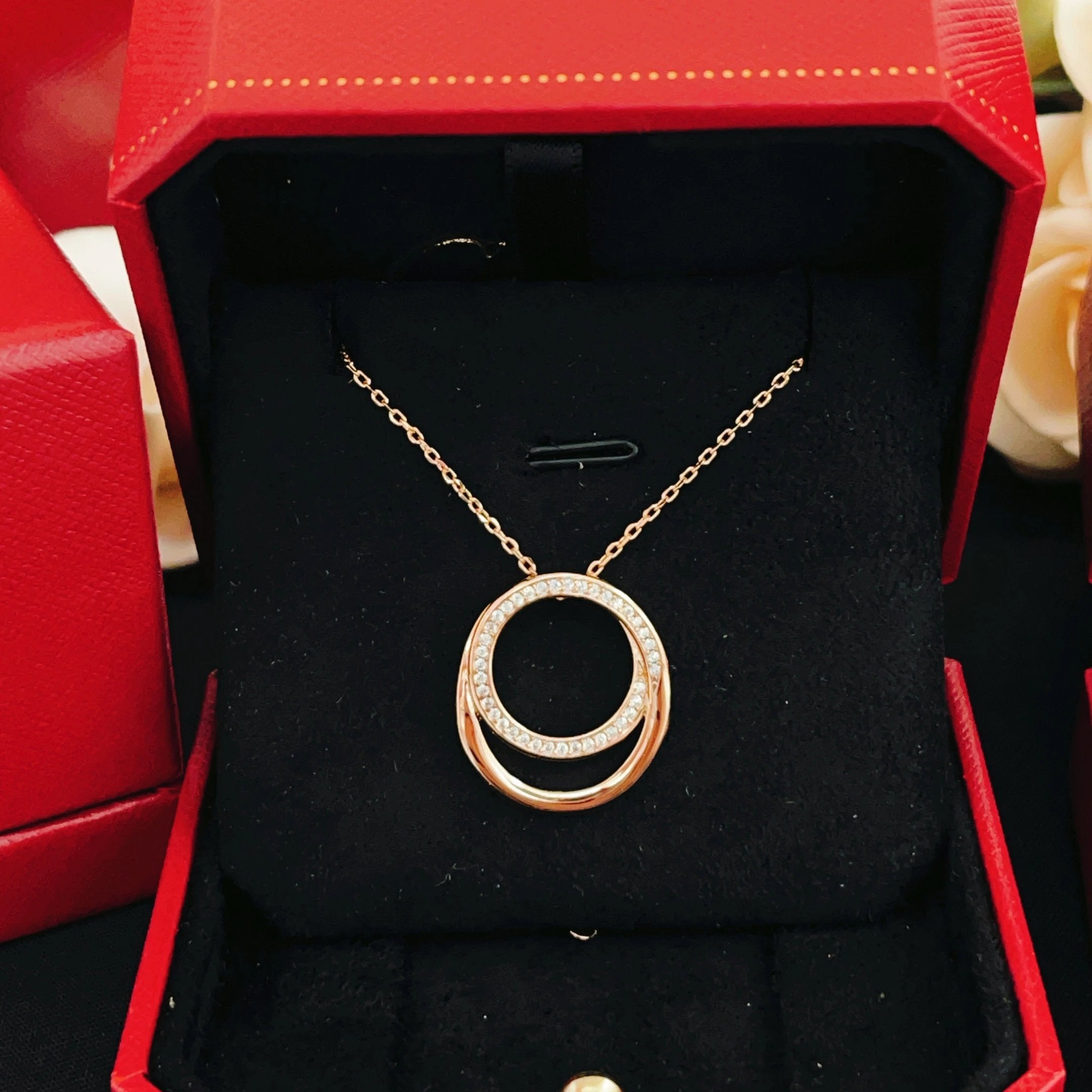 Cartier Double Ring Diamond-set Rose Gold Necklace