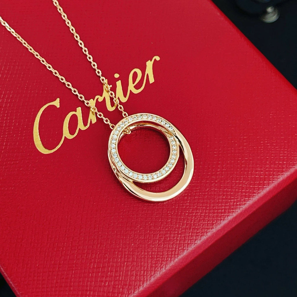 Cartier Double Ring Diamond-set Rose Gold Necklace