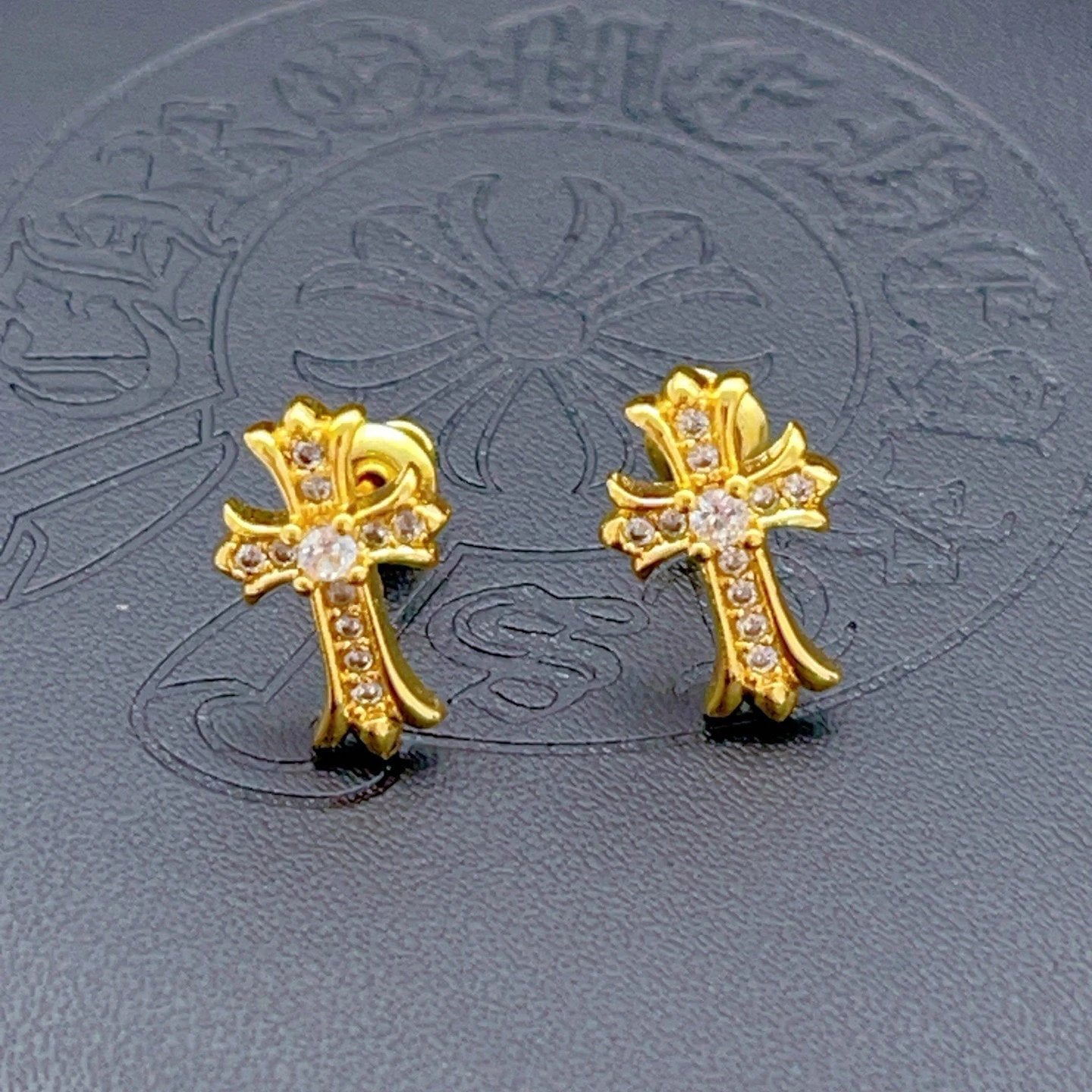 Chrome Hearts Cross Luxurious Style Gold Stud Earrings
