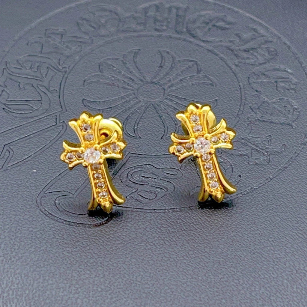 Chrome Hearts Cross Luxurious Style Gold Stud Earrings