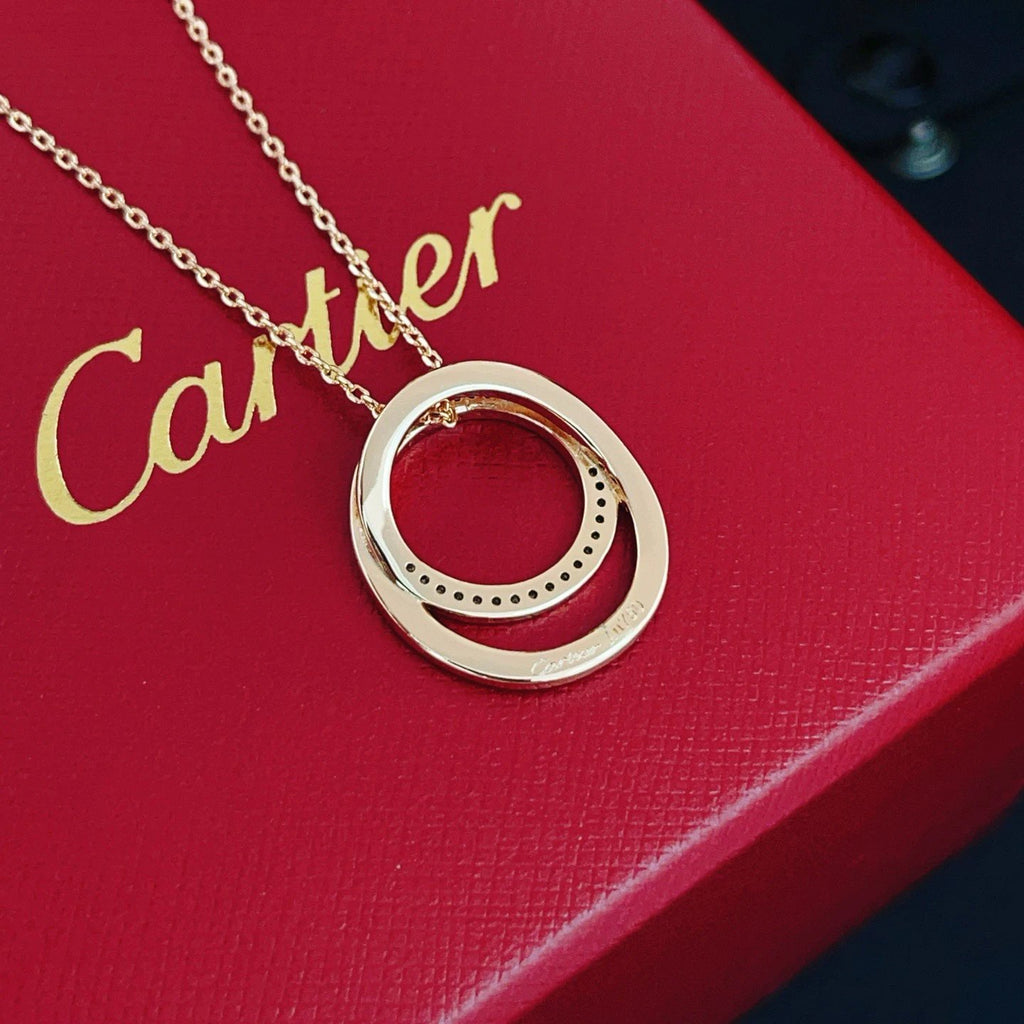 Cartier Double Ring Diamond-set Rose Gold Necklace