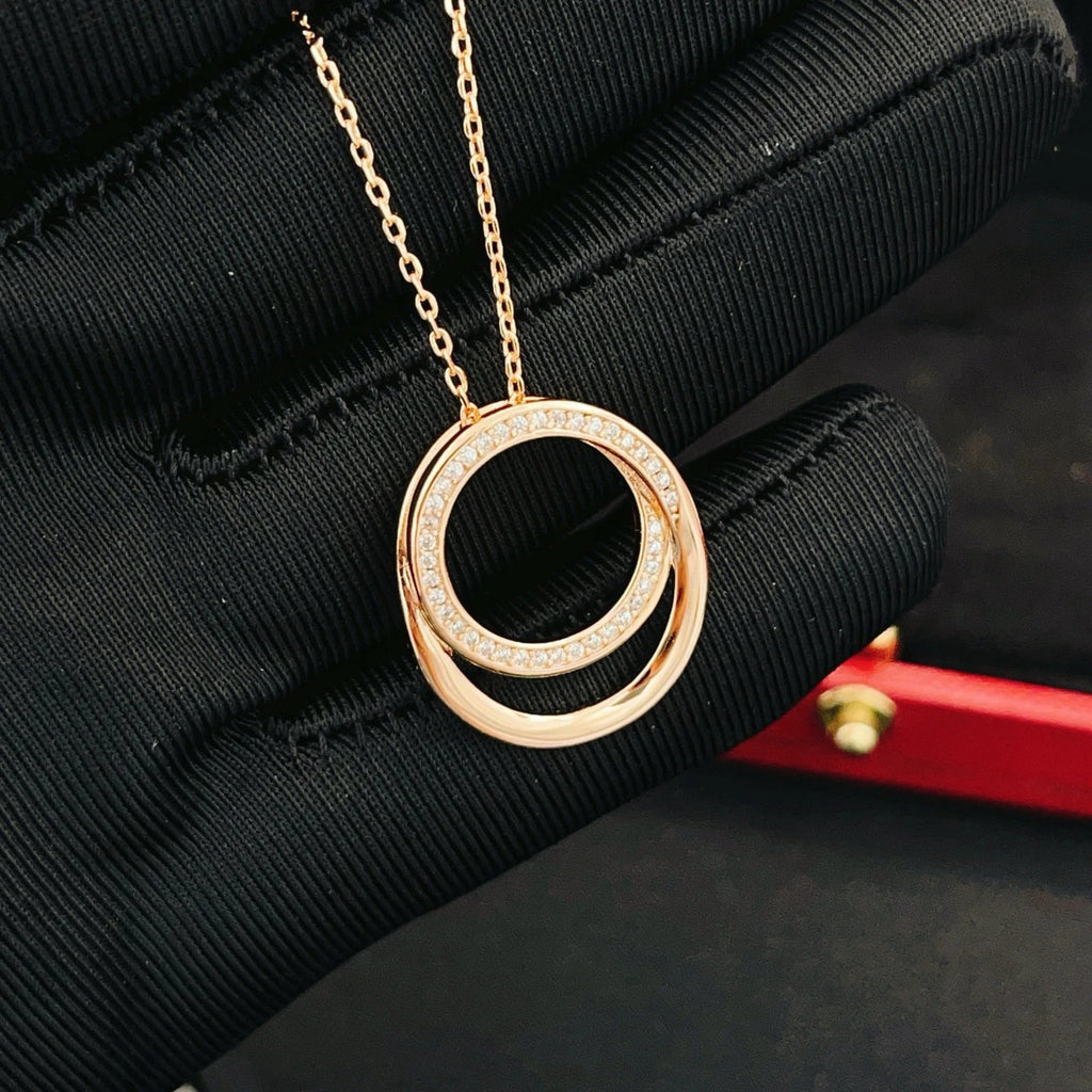 Cartier Double Ring Diamond-set Rose Gold Necklace