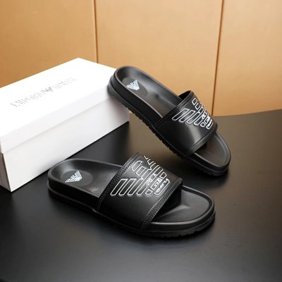 Armani Eagle Logo Casual Style Men's Black Slides