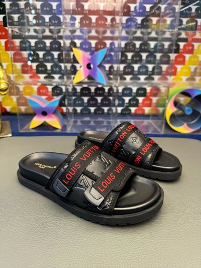 Louis Vuitton Monogram Trendy Black & Red Slide Slippers