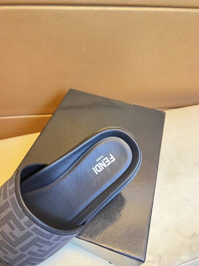 Fendi Double F Monogram Vintage Black and Grey Slippers