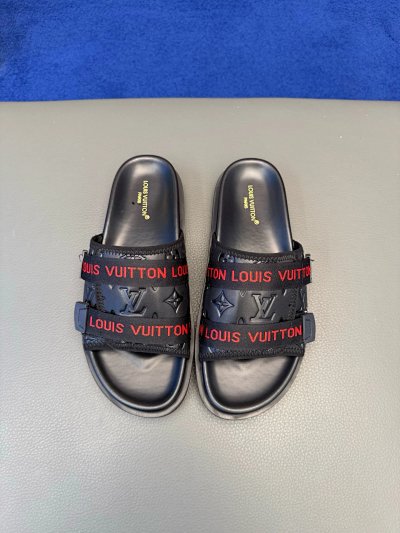 Louis Vuitton Monogram Trendy Black & Red Slide Slippers
