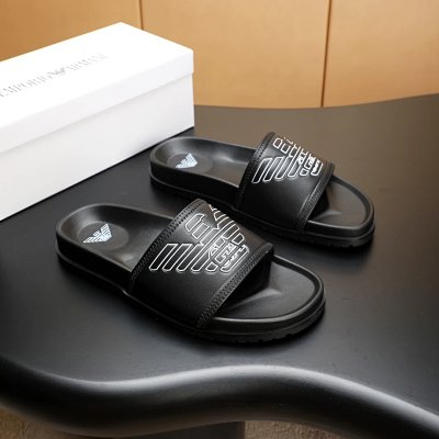Armani Eagle Logo Casual Style Men's Black Slides