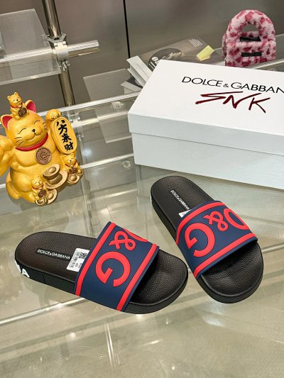 D&G DG Classic Trendy Brand Blue-Red Color-block Slides