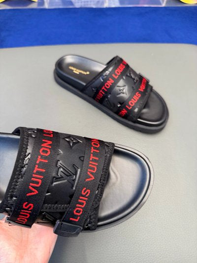Louis Vuitton Monogram Trendy Black & Red Slide Slippers